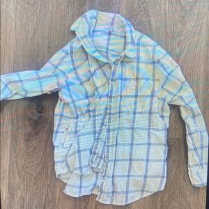 Blue and White Plaid Button-Up Shirt